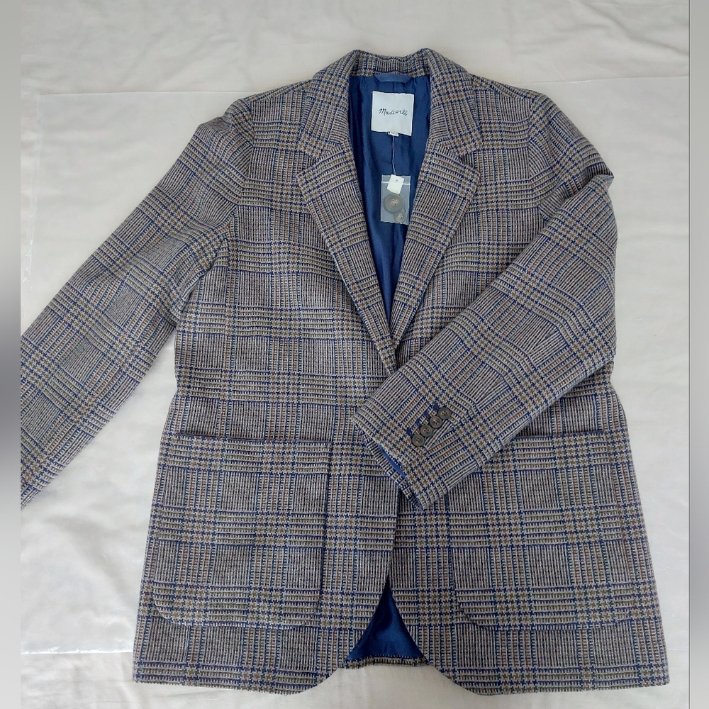 Madewell Glen Plaid Blazer in Navy and Tan